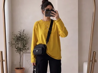 بسته 2 عددی بلوز یکرو پنبه دارین گلدوزی لاتین رنگ خردلی کد 00030